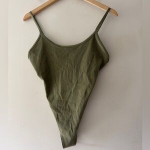 American Eagle Olive Green High Neck Ribbed Bodysuit